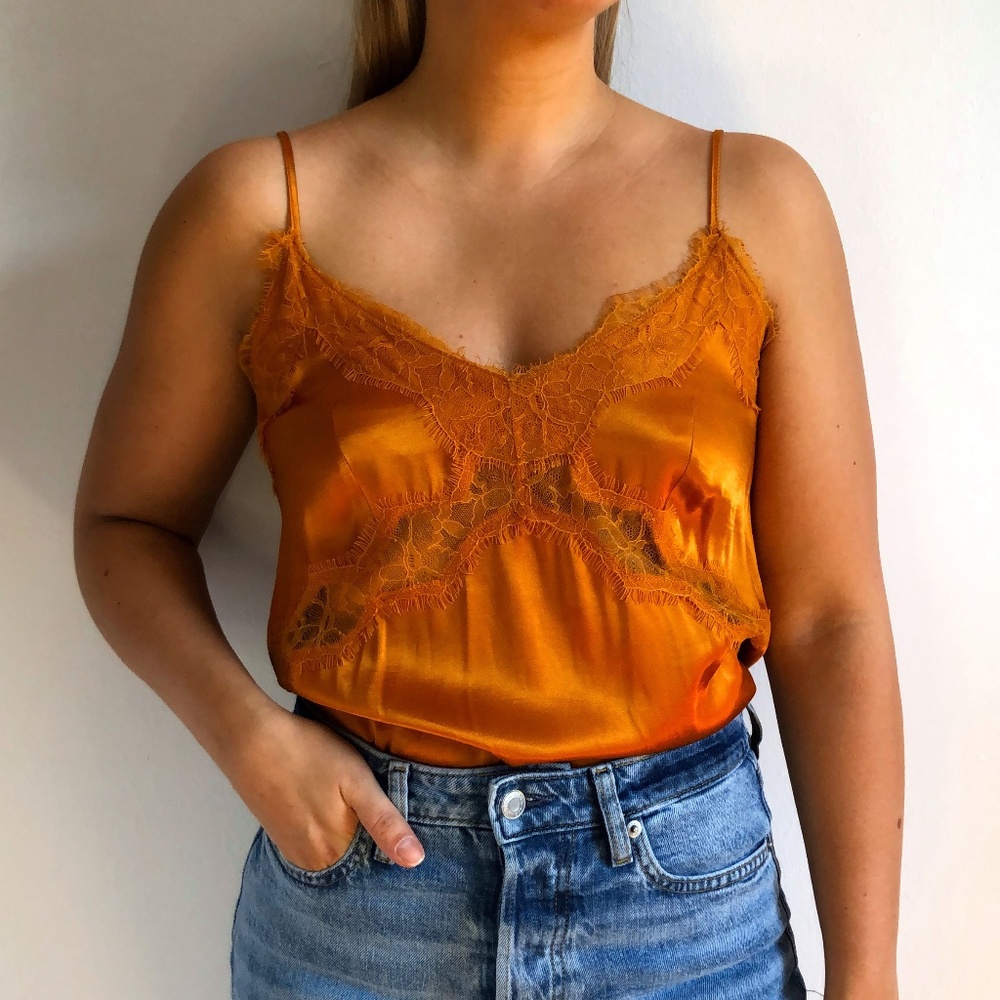 H&M Gold/Orange Lace Satin Cami
